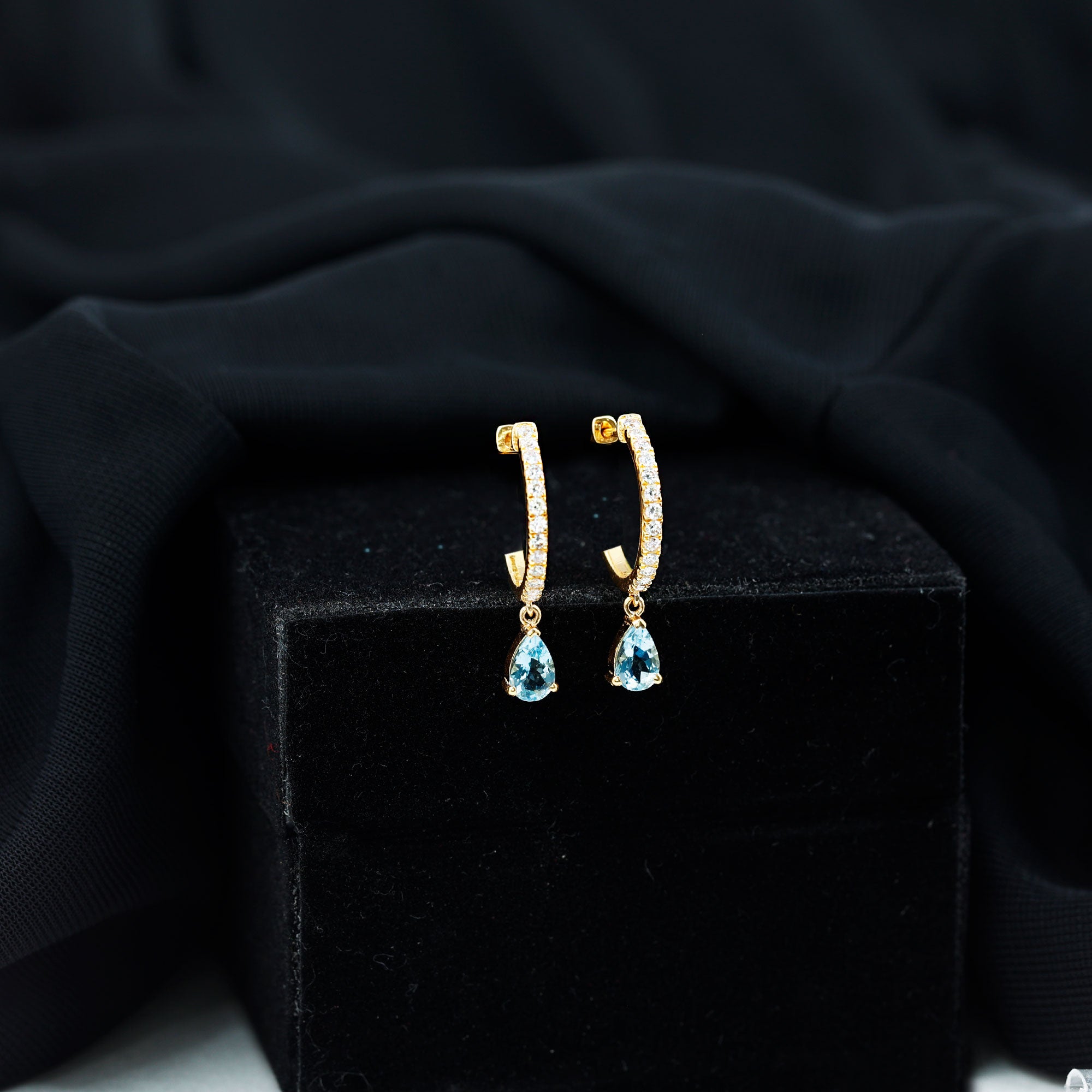 Aquamarine and Diamond Hoop Drop Earrings Aquamarine - ( AAA ) - Quality - Rosec Jewels