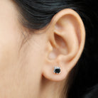 5 MM Round Lab Created Black Diamond Solitaire Cat Stud Earrings Lab Created Black Diamond - ( AAAA ) - Quality - Rosec Jewels