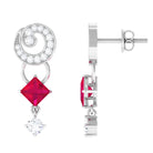 Ruby and Diamond Drop Dangle Earrings Ruby - ( AAA ) - Quality - Rosec Jewels