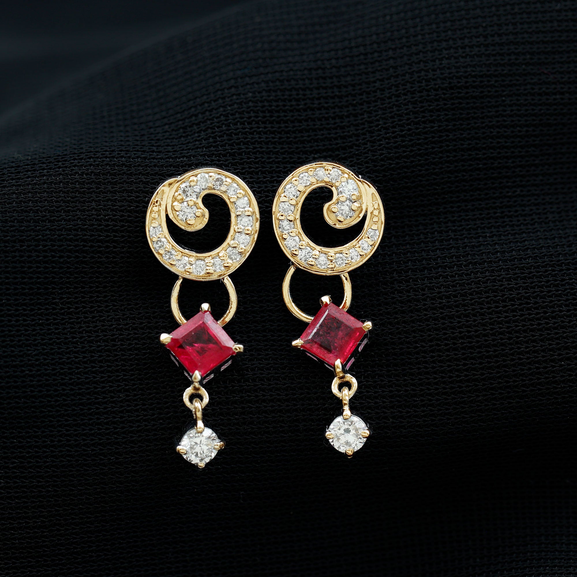 Ruby and Diamond Drop Dangle Earrings Ruby - ( AAA ) - Quality - Rosec Jewels