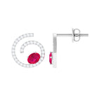 Spiral Stud Earring with Ruby and Diamond Ruby - ( AAA ) - Quality - Rosec Jewels