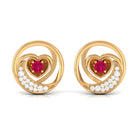 Genuine Ruby and Diamond Minimal Heart Stud Earrings Ruby - ( AAA ) - Quality - Rosec Jewels