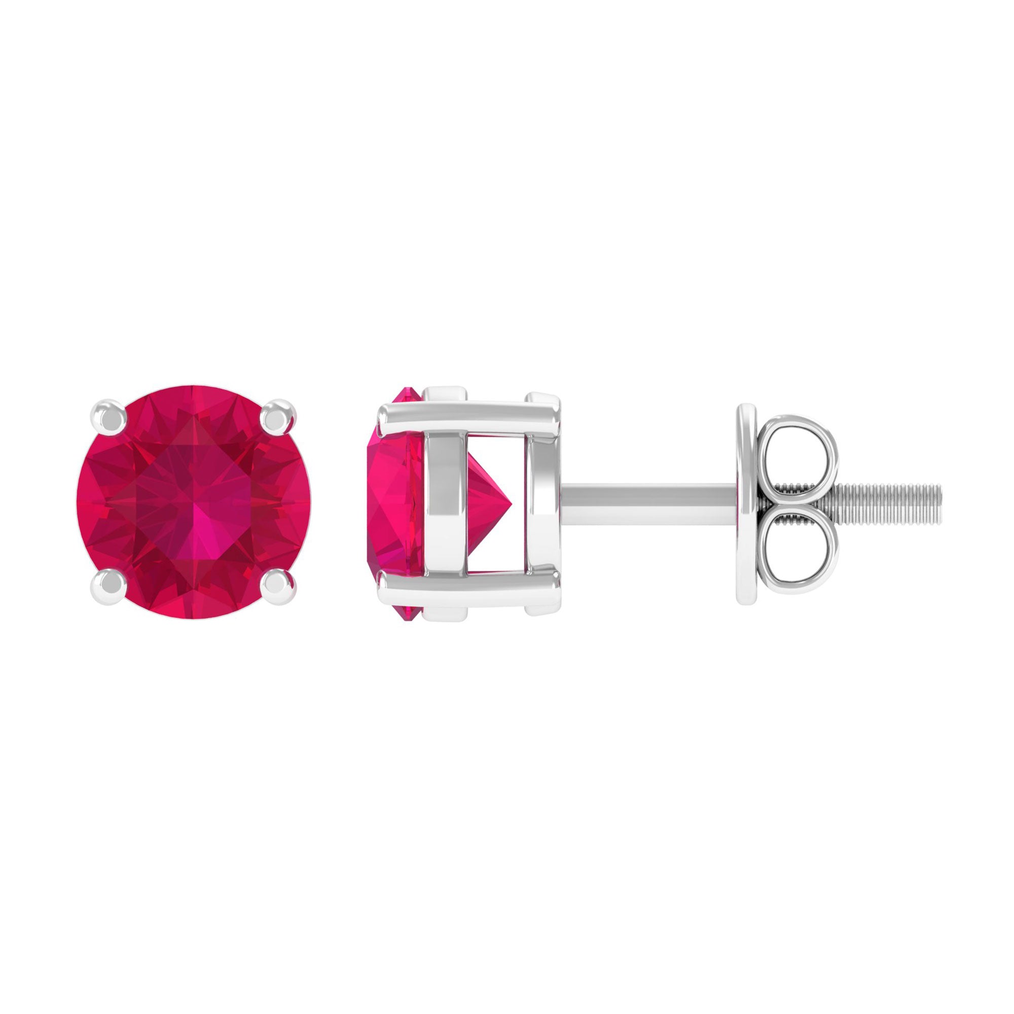 Round Shape Lab Grown Ruby Solitaire Stud Earrings Lab Created Ruby - ( AAAA ) - Quality - Rosec Jewels