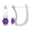 Real Amethyst Solitaire Lever Back Earrings Amethyst - ( AAA ) - Quality - Rosec Jewels