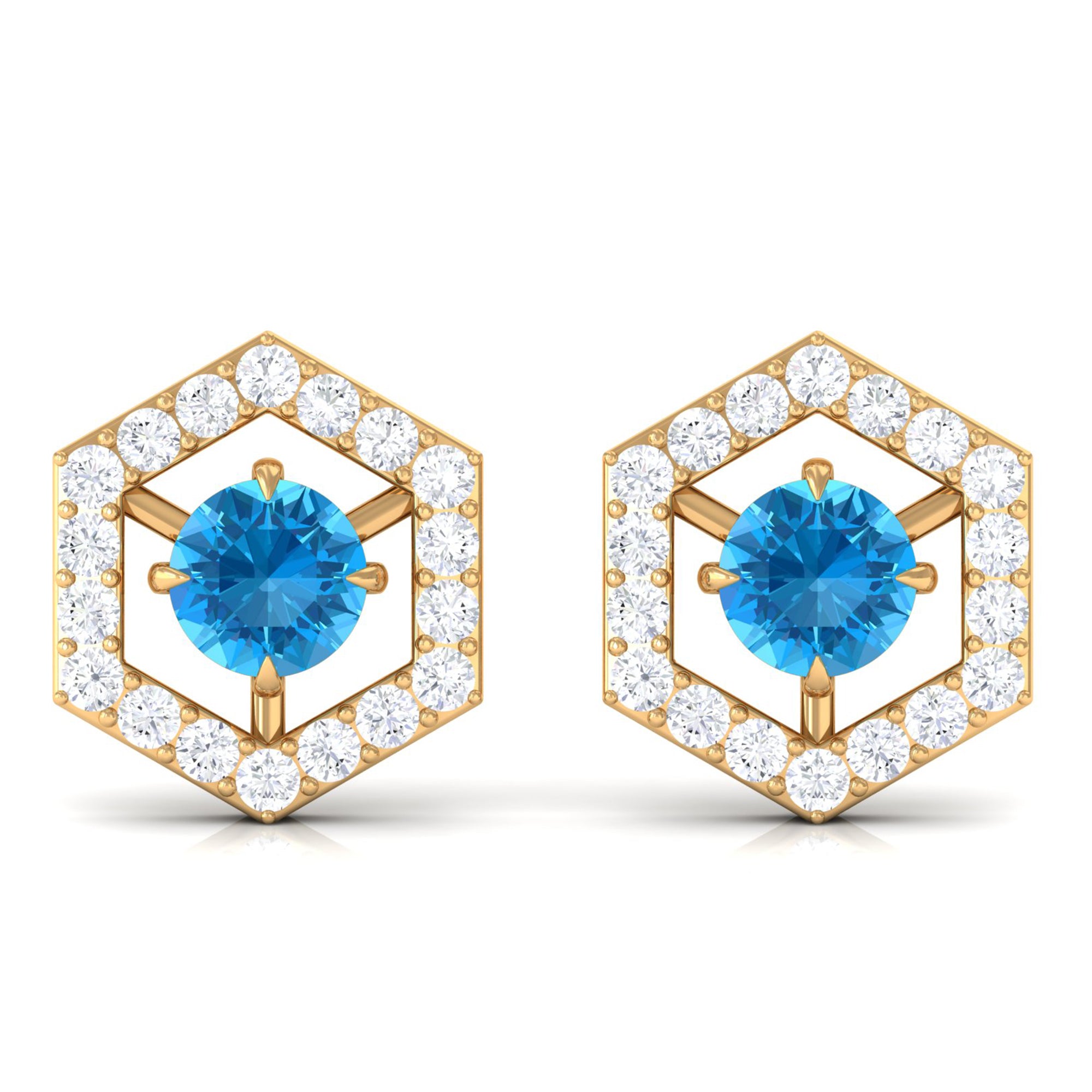 3/4 CT Minimal Swiss Blue Topaz and Diamond Geometric Stud Earrings Swiss Blue Topaz - ( AAA ) - Quality - Rosec Jewels