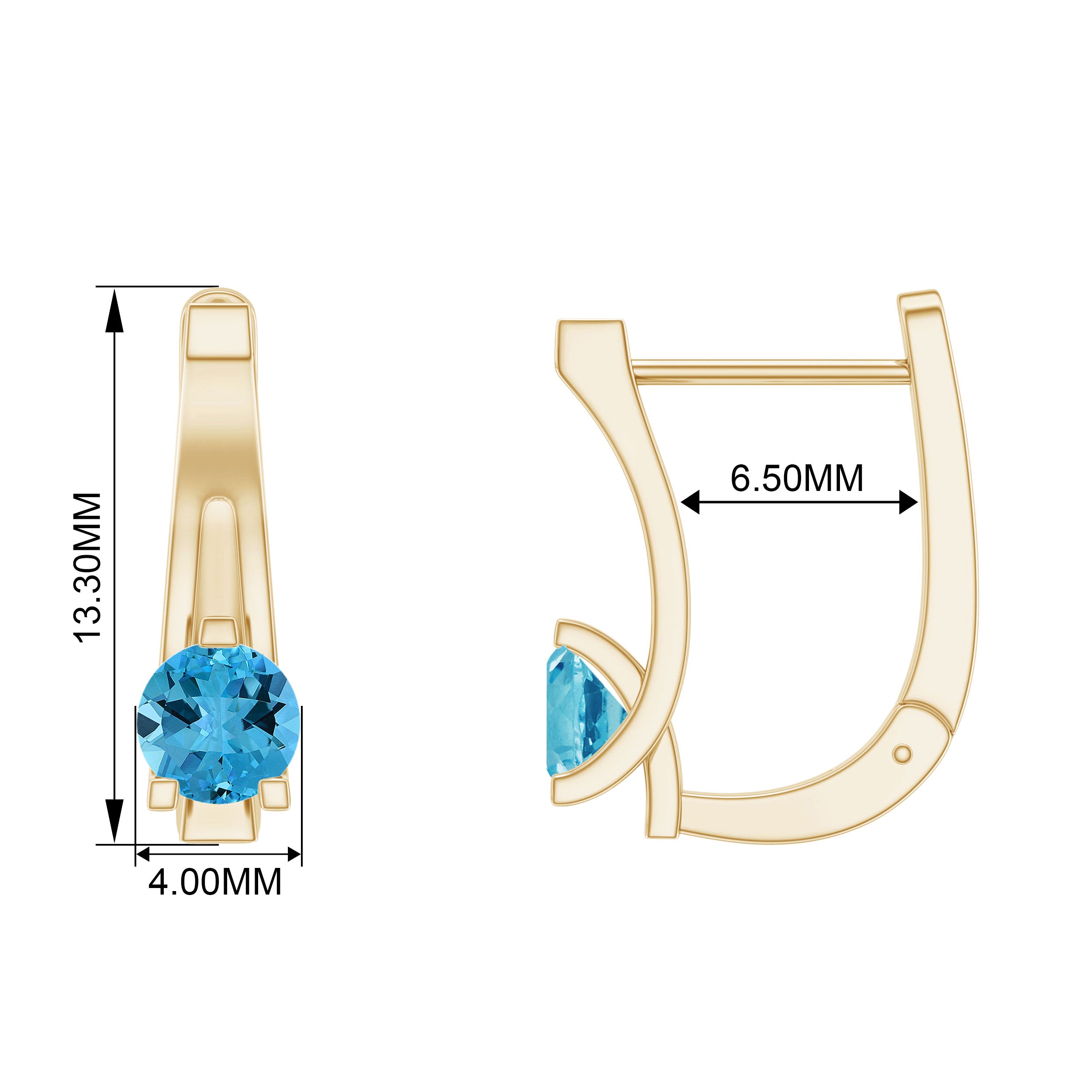 Simple Swiss Blue Topaz Solitaire J Hoop Earrings in Gold Swiss Blue Topaz - ( AAA ) - Quality - Rosec Jewels