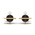 Black Onyx and Diamond Contemporary Stud Earrings Black Onyx - ( AAA ) - Quality - Rosec Jewels