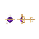 Real Amethyst Contemporary Celestial Stud Earrings with Diamond Amethyst - ( AAA ) - Quality - Rosec Jewels