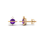 Real Amethyst Contemporary Celestial Stud Earrings with Diamond Amethyst - ( AAA ) - Quality - Rosec Jewels