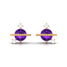 Real Amethyst Contemporary Celestial Stud Earrings with Diamond Amethyst - ( AAA ) - Quality - Rosec Jewels