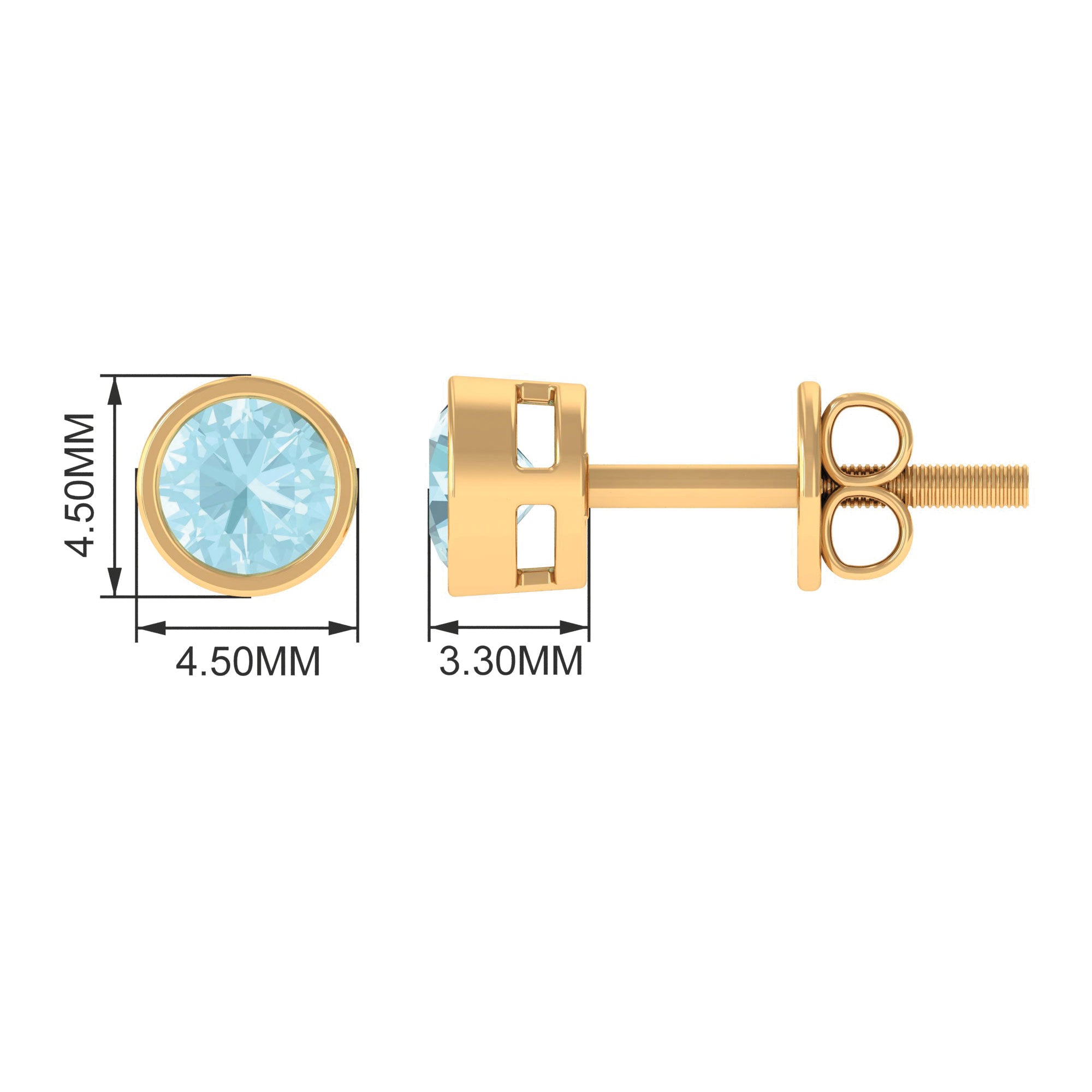 Sky Blue Topaz Solitaire Stud Earrings in Bezel Setting Sky Blue Topaz - ( AAA ) - Quality - Rosec Jewels