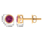 Round Pink Tourmaline Solitaire Stud Earrings Pink Tourmaline - ( AAA ) - Quality - Rosec Jewels