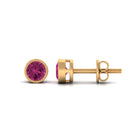 Round Pink Tourmaline Solitaire Stud Earrings Pink Tourmaline - ( AAA ) - Quality - Rosec Jewels