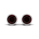 Red Garnet Solitaire Stud Earrings in Bezel Setting Garnet - ( AAA ) - Quality - Rosec Jewels