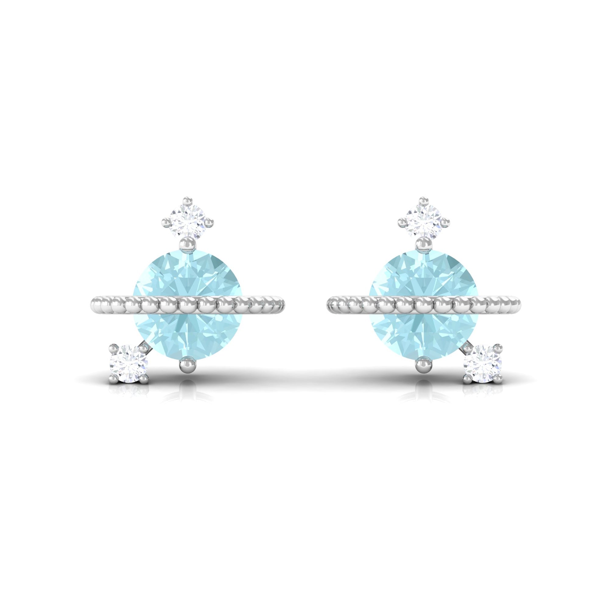 Sky Blue Topaz and Diamond Celestial Stud Earrings Sky Blue Topaz - ( AAA ) - Quality - Rosec Jewels