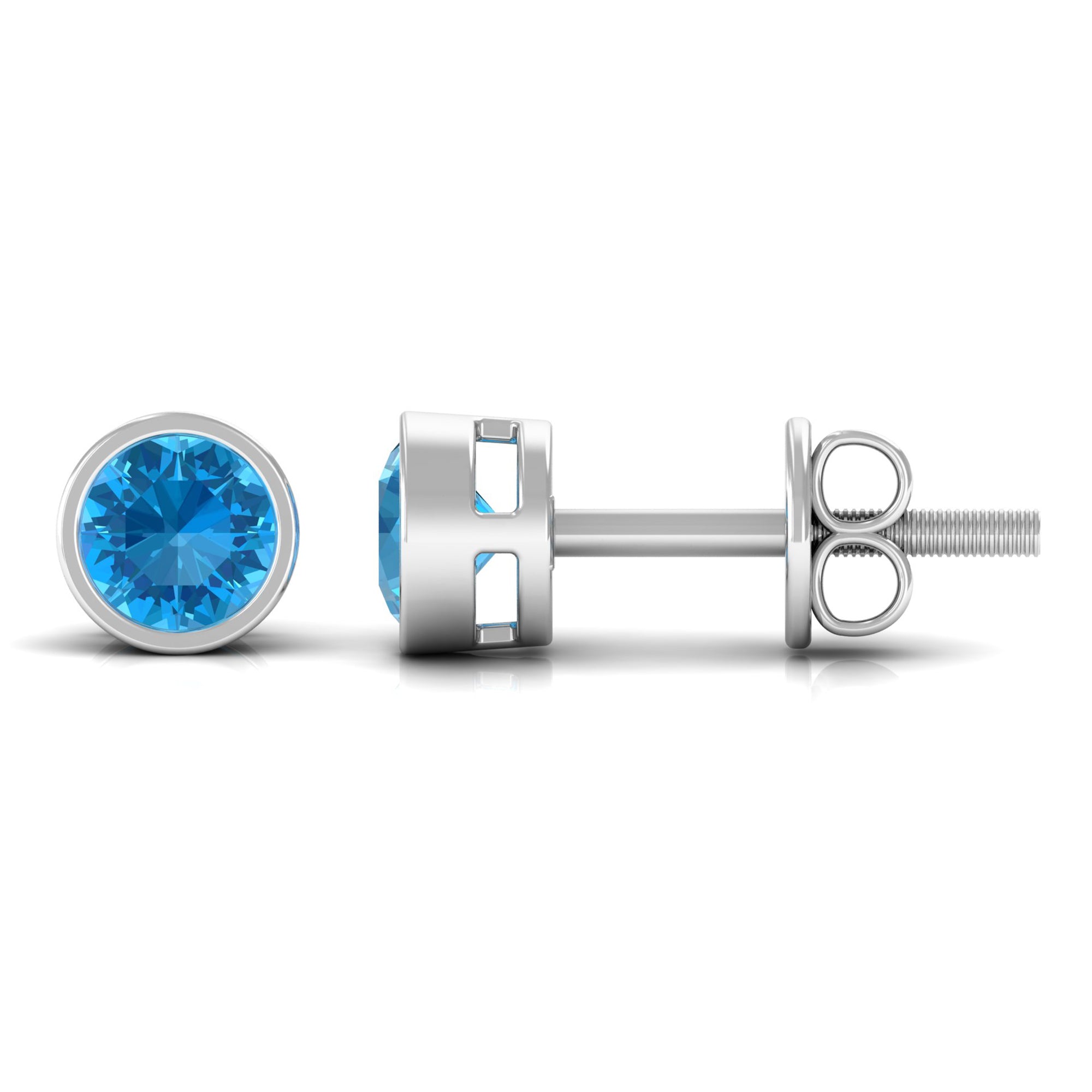 Swiss Blue Topaz Solitaire Stud Earrings in Bezel Setting Swiss Blue Topaz - ( AAA ) - Quality - Rosec Jewels