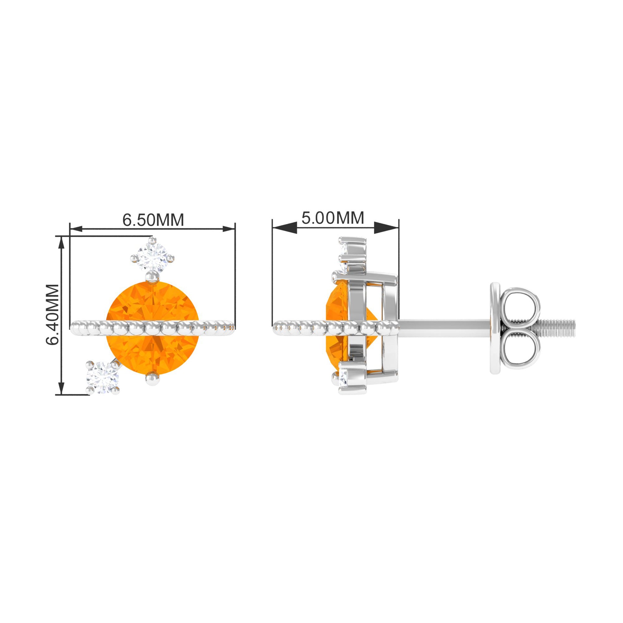 Fire Opal Contemporary Celestial Stud Earrings with Diamond Fire Opal - ( AAA ) - Quality - Rosec Jewels