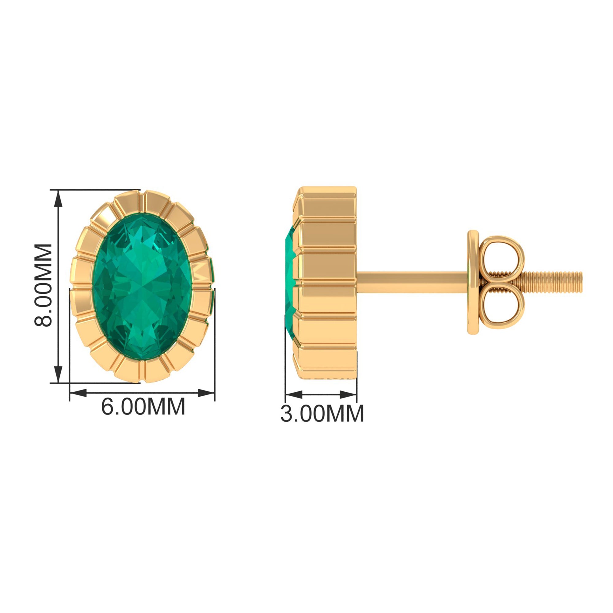 Rosec Jewels-1 CT Oval Emerald Solitaire Stud Earrings in Bezel Setting