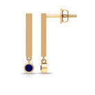 Round Shape Blue Sapphire and Gold Bar Drop Earrings for Women Blue Sapphire - ( AAA ) - Quality - Rosec Jewels