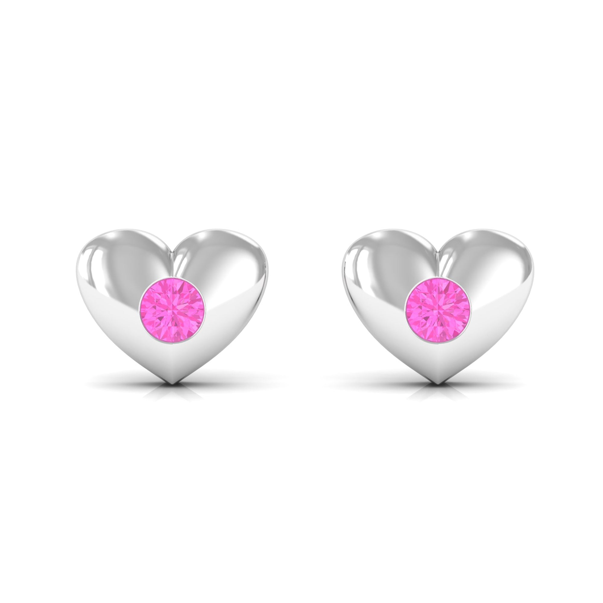 Pink Sapphire Heart Stud Earrings in Gypsy Setting Pink Sapphire - ( AAA ) - Quality - Rosec Jewels