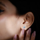 1 CT Classic Aquamarine Stud Earrings with Moissanite Halo Aquamarine - ( AAA ) - Quality - Rosec Jewels