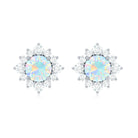 1 CT Classic Ethiopian Opal Stud Earrings with Diamond Halo Ethiopian Opal - ( AAA ) - Quality - Rosec Jewels