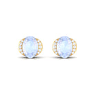 Oval Moonstone Minimal Solitaire Stud Earrings with Diamond Moonstone - ( AAA ) - Quality - Rosec Jewels