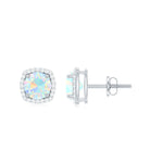 Real Ethiopian Opal and Diamond Halo Stud Earrings Ethiopian Opal - ( AAA ) - Quality - Rosec Jewels