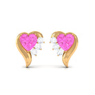 Heart Shape Pink Sapphire and Diamond Minimal Stud Earrings Pink Sapphire - ( AAA ) - Quality - Rosec Jewels