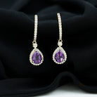 Pear Cut Amethyst Hoop Drop Earrings with Diamond Halo Amethyst - ( AAA ) - Quality - Rosec Jewels