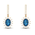 Certified London Blue Topaz and Diamond J Hoop Drop Earrings London Blue Topaz - ( AAA ) - Quality - Rosec Jewels