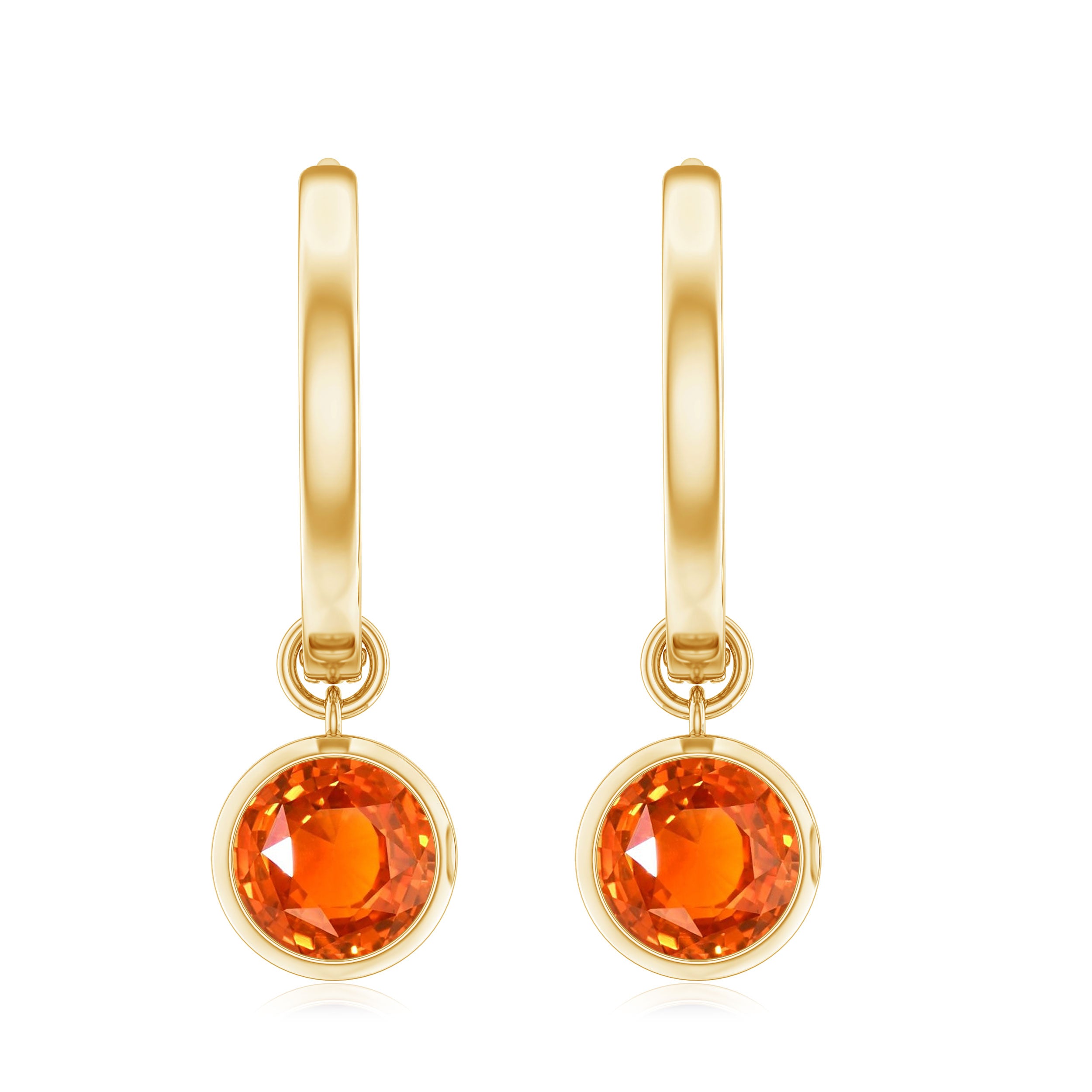 Lab Grown Orange Sapphire Hoop Drop Earrings Lab Created Orange Sapphire - ( AAAA ) - Quality - Rosec Jewels