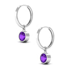 Natural Amethyst Hoop Drop Earrings in Bezel Setting Amethyst - ( AAA ) - Quality - Rosec Jewels