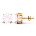 8 MM Rose Quartz Solitaire Stud Earrings with Screw Back Finding Rose Quartz - ( AAA ) - Quality - Rosec Jewels