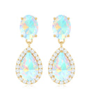 Classic Ethiopian Opal Dangle Earrings with Diamond Stones Ethiopian Opal - ( AAA ) - Quality - Rosec Jewels