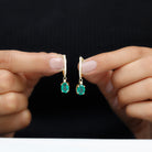 Oval Created Emerald and Diamond Hoop Drop Earrings Lab Created Emerald - ( AAAA ) - Quality - Rosec Jewels