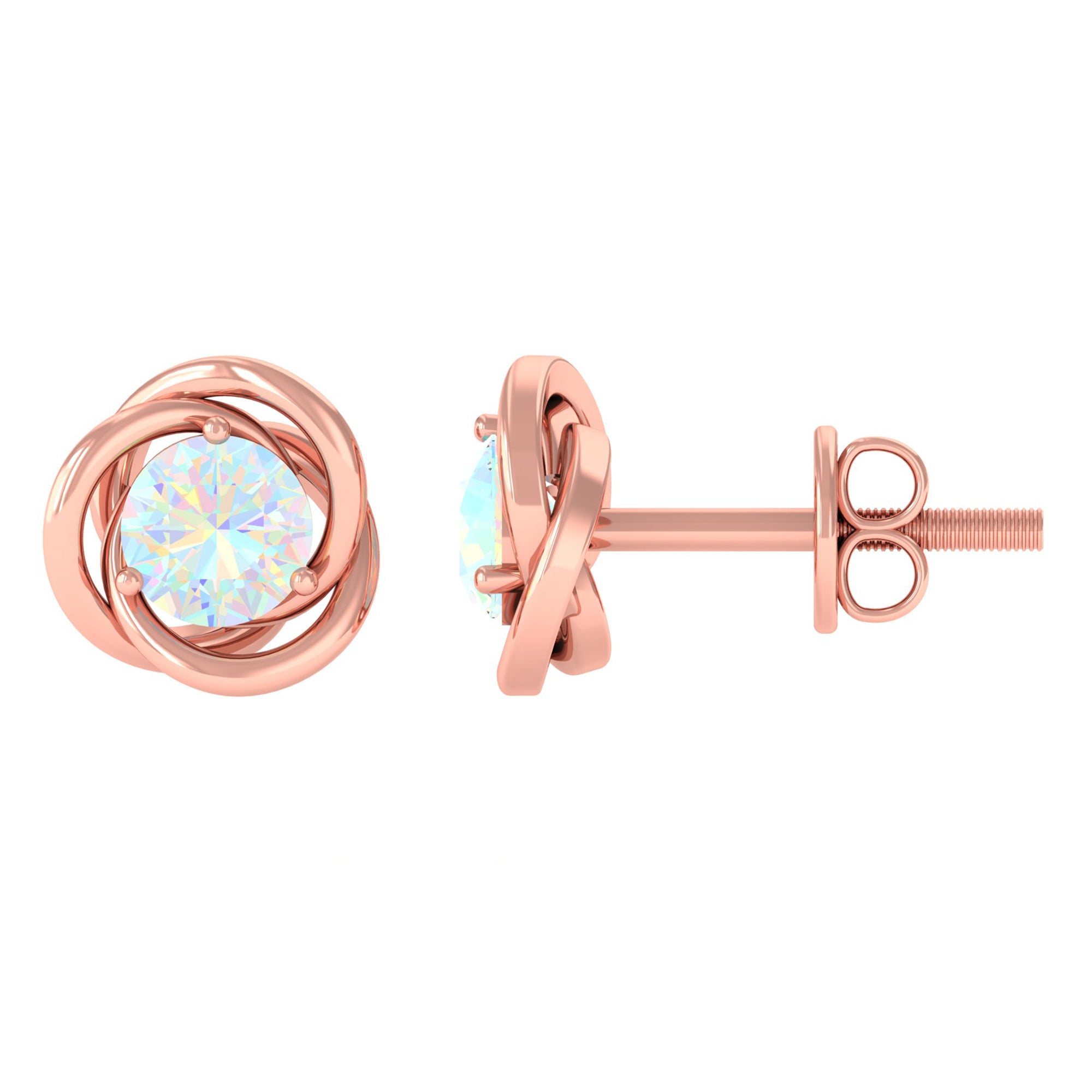 4 MM Round Ethiopian Opal Solitaire Gold Swirl Stud Earrings in Prong Setting Ethiopian Opal - ( AAA ) - Quality - Rosec Jewels