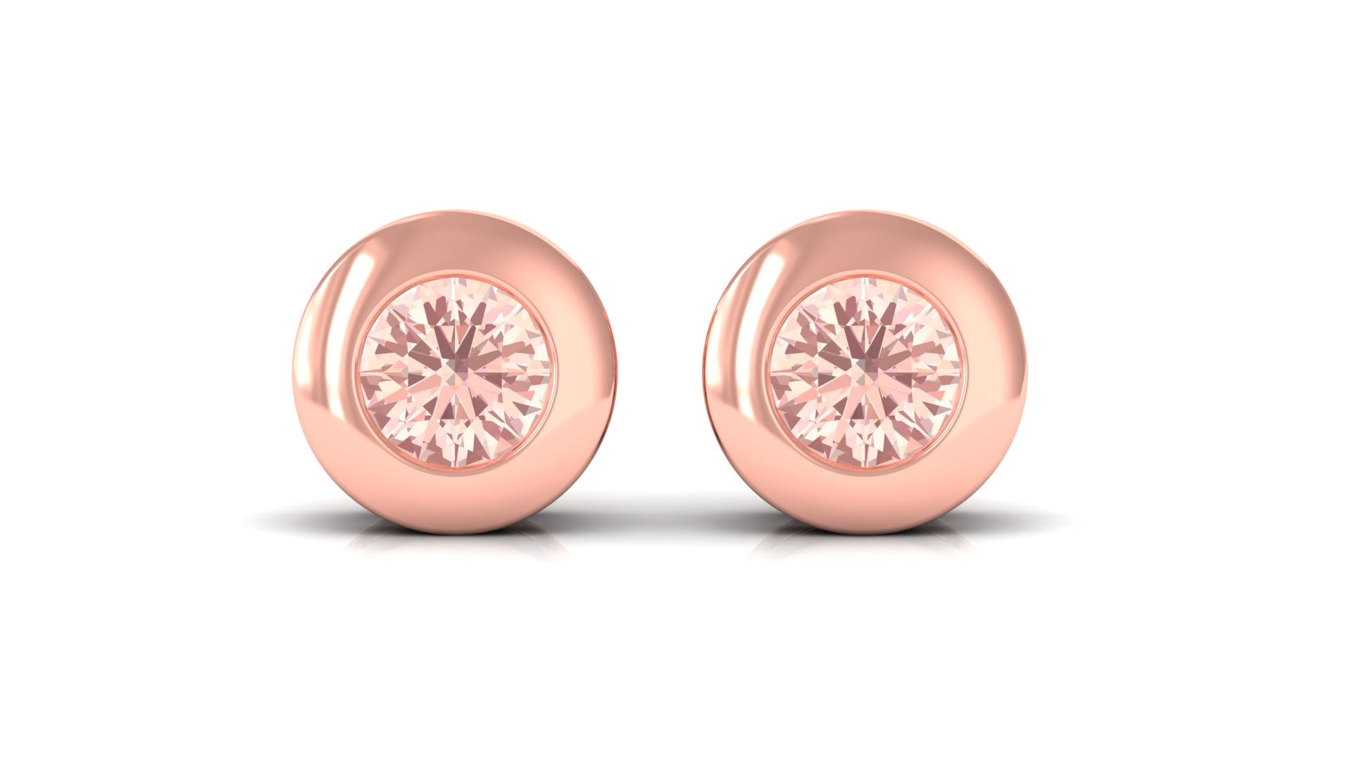 Round Cut Morganite Solitaire Stud Earrings in Bezel Setting Morganite - ( AAA ) - Quality - Rosec Jewels