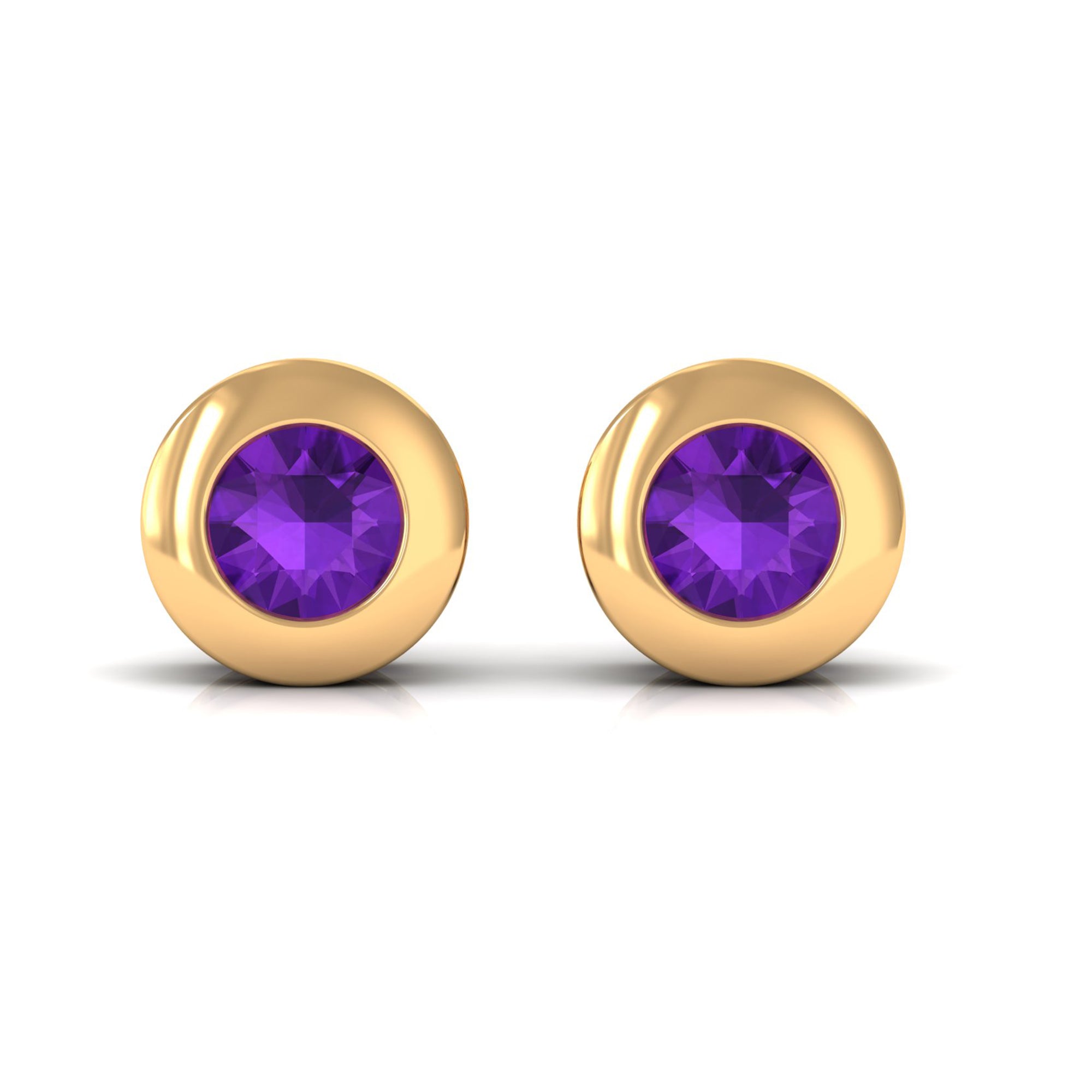 Genuine Violet Amethyst Solitaire Stud Earrings in Bezel Setting Amethyst - ( AAA ) - Quality - Rosec Jewels