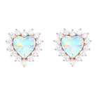 Heart Shape Ethiopian Opal Stud Earrings with Moissanite Halo Ethiopian Opal - ( AAA ) - Quality - Rosec Jewels