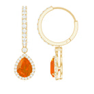 Pear Shaped Fire Opal Hoop Drop Earrings with Moissanite Halo Fire Opal - ( AAA ) - Quality - Rosec Jewels