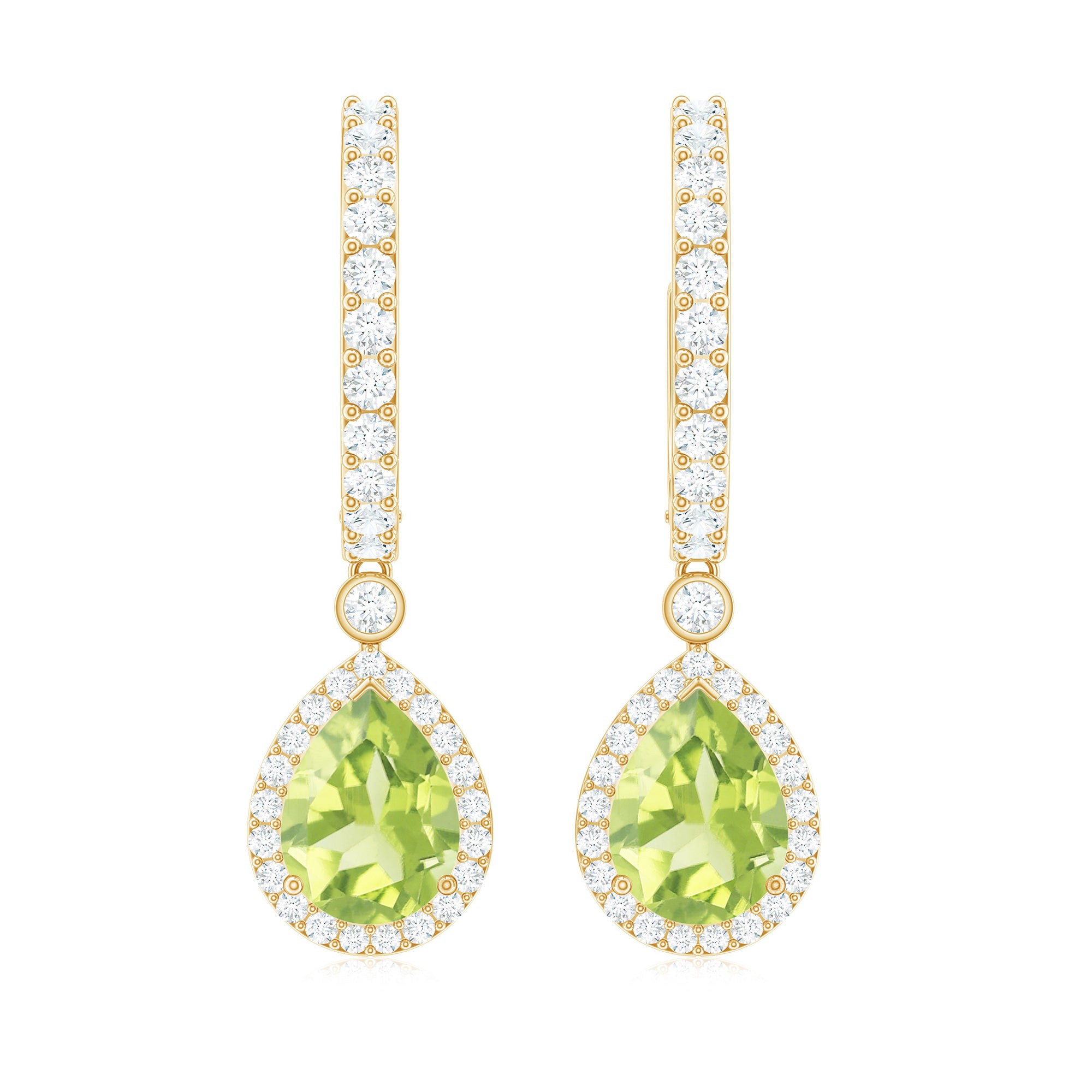 Pear Shape Peridot Hoop Drop Earrings with Moissanite Peridot - ( AAA ) - Quality - Rosec Jewels