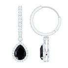 Pear Shape Black Onyx Hoop Drop Earrings with Moissanite Black Onyx - ( AAA ) - Quality - Rosec Jewels