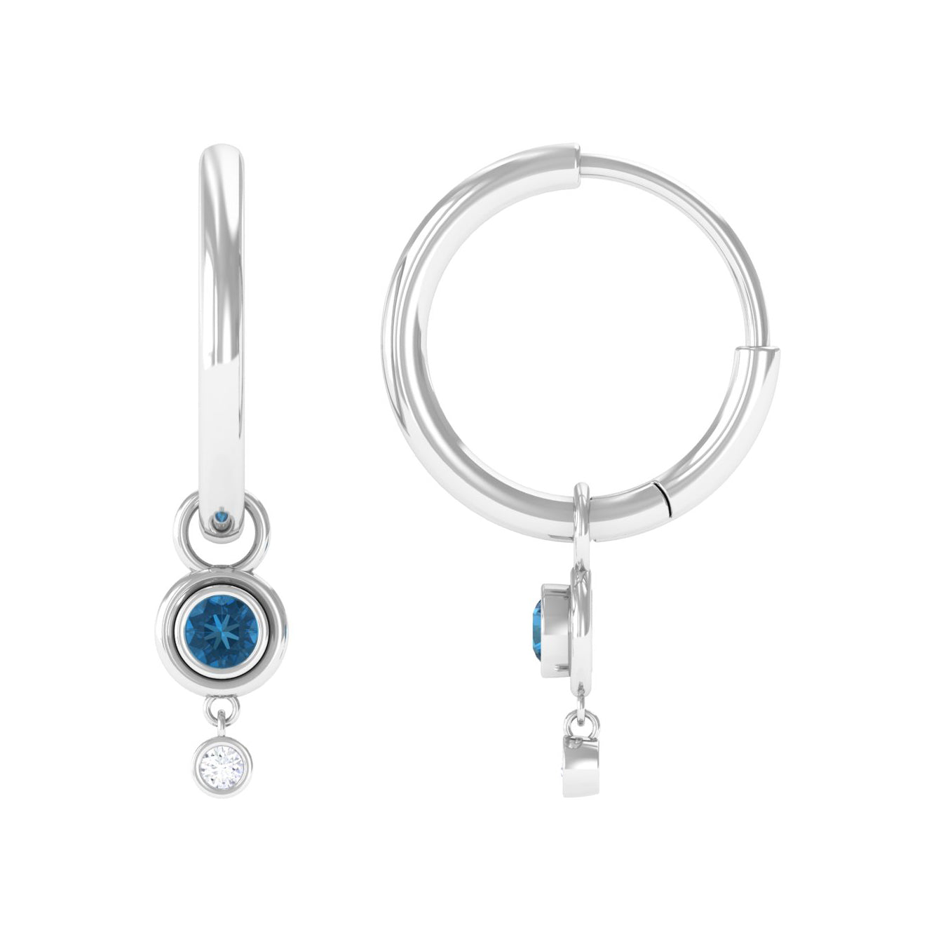 Bezel Set London Blue Topaz and Moissanite Hoop Drop Earrings in Gold London Blue Topaz - ( AAA ) - Quality - Rosec Jewels