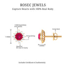 Classic Ruby Stud Earrings with Diamond Halo Ruby - ( AAA ) - Quality - Rosec Jewels