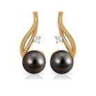 Tahitian Pearl and Moissanite Solitaire Drop Earrings Tahitian pearl - ( AAA ) - Quality - Rosec Jewels