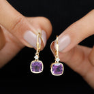 Cushion Cut Amethyst and Diamond Drop Earrings Amethyst - ( AAA ) - Quality - Rosec Jewels