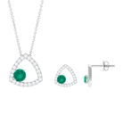 Simple Round Cut Emerald and Triangle Shape Moissanite jewelry Set Emerald - ( AAA ) - Quality - Rosec Jewels