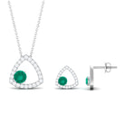 Simple Round Cut Emerald and Triangle Shape Moissanite jewelry Set Emerald - ( AAA ) - Quality - Rosec Jewels