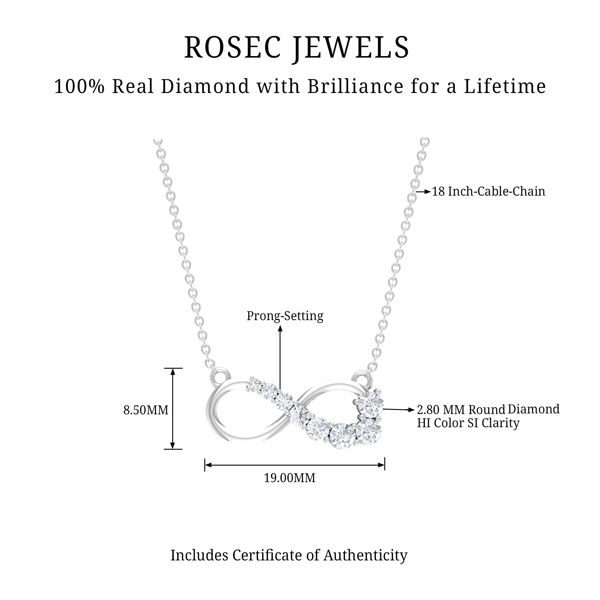 Gold Infinity Pendant Necklace with Diamond For Women Diamond - ( HI-SI ) - Color and Clarity - Rosec Jewels